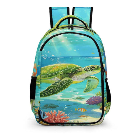 Coral Reef Sea Turtle Print Unisex Backpack Large Capacity Durable Polyester Daypack With Smooth Zipper For School Travel And All Day Everyday Use