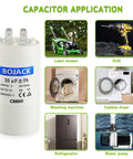 CBB60 35uF 450V AC Capacitor Round Run Start Capacitor With Two Sets Of Inserts For AC Motors Condensers Heat Pumps Pool Pumps And Air Conditioners Lightweight Heat Resistant Explosion Proof Design