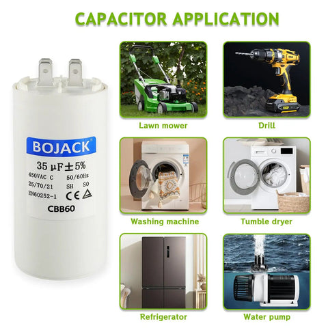 CBB60 35uF 450V AC Capacitor Round Run Start Capacitor With Two Sets Of Inserts For AC Motors Condensers Heat Pumps Pool Pumps And Air Conditioners Lightweight Heat Resistant Explosion Proof Design