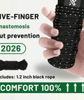 Hand holding black rope-wrapped handle with text 'Five-Finger Cut Prevention 2026', includes 1.2-inch black rope, comfort design
