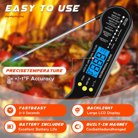 Fast Digital Meat Thermometer With Magnetic Backlight Waterproof Design For Cooking, Grilling, BBQ shown in action
