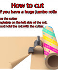 Smooth As Butter Rotary Wrapping Paper Cutter With Three Quick Swap Blades For Dead Simple Gift Roll Slicing And Straight Fire Holiday Craft Supplies Pro Grade Desktop Stationery Tool demonstrating cutting technique with large roll.