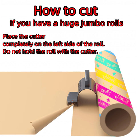 Smooth As Butter Rotary Wrapping Paper Cutter With Three Quick Swap Blades For Dead Simple Gift Roll Slicing And Straight Fire Holiday Craft Supplies Pro Grade Desktop Stationery Tool demonstrating cutting technique with large roll.