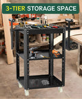 Heavy Duty Workhorse Rolling Planer Stand With Rock Solid 550 Lb Capacity Height Adjustable Workbench Table with 3-tier storage for tools.
