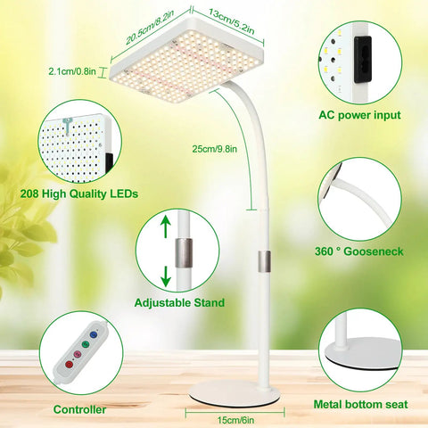 Boss Tabletop Grow Light with adjustable stand, high-quality LEDs, 25W power, ideal for bonsai and succulents, no adapter needed