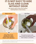 Comparison of new and old juicer filter cleaning methods showing water flushing for Aynefy 200W Cold Press Juicer.