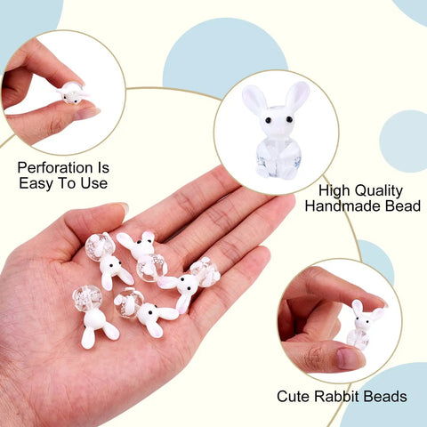 Rabbit Lampwork Glass Beads 10 Pcs Cute Bunny Spacer Beads For DIY Jewelry Making Easter Bracelet Necklace Beading Supplies
