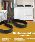 Washer Drive Belt 7PJE607 5304516132 Replacement For Select Front Load Washers Fits MLV Series CTW Models Easy Install Durable Belt For Smooth Spin And Long Lasting Performance black washer drive belt shown with front-load washer
