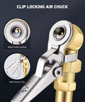 Closed Ball Tire Air Chuck With Clip-On, 0.25 Inch FNPT, And 360 Degree Swivel Quick Plug For Fast Tire Inflation, Car And Truck Use, Durable Clip-On Chuck That Keeps Hoses From Twisting, metal tooth locking chuck