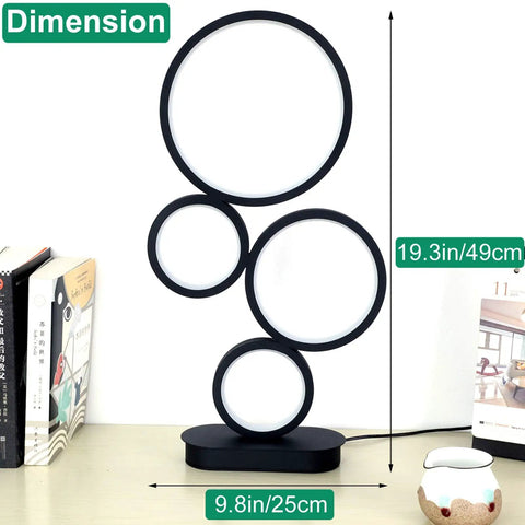 Two Pack LED Table Lamp Set Modern Dimmable Bedside Lights 18W Three Color Modes Black, dimensions shown on a desk.