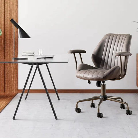Mid Century Modern Office Chair Grey Faux Suede Ergonomic Mid Back Executive Seat With Lumbar Support Swivel Base With Smooth Rolling Casters Built Heavy Duty For Legit Comfort And A Top Tier Home Office Desk Setup