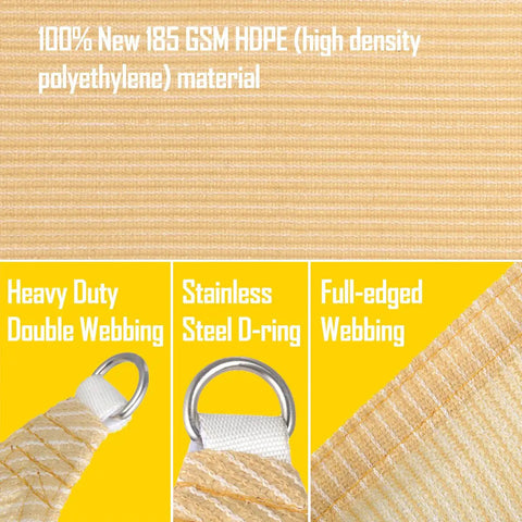 Beige 6 By 8 Foot Sun Shade Sail Canopy Awning Permeable Fabric Pergola Cover with heavy duty webbing and D-rings