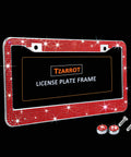 Hot Red Bling Rhinestone License Plate Frame For Women Girls Fit USA 6.25 By 12.25 Plates Rust Proof Metal Car Accessory Easy Install With Extra Long Screws Sparkly Fashionable Plate Cover.