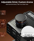 Espresso Machine With Built In Grinder 20 Bar Pump Black Coffee Maker showing adjustable grind settings