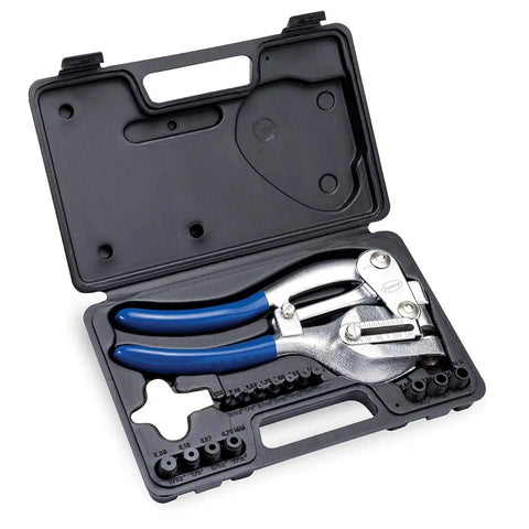 Heavy Duty Sheet Metal Hand Punch Tool for Holes Up To Nine Thirty Second Inch, 14 Gauge Capacity with die set in case