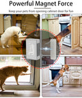 Pets attempting to open kitchen cabinets showing Magnetic Cabinet Catches With Ultra Strong Adhesive No Tools Needed For Quick No Hassle Install on cabinets.