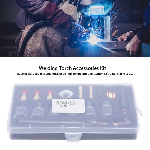 All In One 17Pcs TIG Torch Consumables Kit With Glass Nozzles Gun Tails Tungsten Clamps Silicone Ring Guide Pieces And Fixed Sleeve
