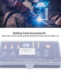Pro Grade Welding Torch Accessories Kit With Glass Cup Brass Consumables Two Millimeter Glass Mouth Tungsten Clamp Silicone Rings Tail Heavy Duty Argon Welding For WP 17 18 27 Plus Spare Parts packaging