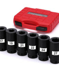 Beefed-Up Six-Piece One Half Inch Drive Crank Bolt Socket Set with 17mm 19mm 21mm 22mm 24mm 27mm Harmonic Balancer Sockets