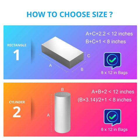 Image showing size selection for Crystal Clear 100 Count Heat Shrink Pouches Solid Bang For Your Buck Shrink Wrap Bags.