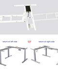 Vwine Vj301 L Shaped Electric Height Adjustable Standing Corner Desk Frame With Triple Motor Steel Base, showing assembly options in white and gray.