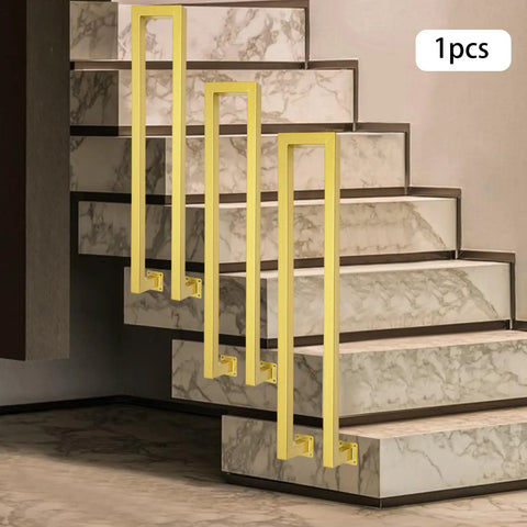 Heavy Duty N Shaped Wall Safety Grab Bar For Stairs And Porch Side Mount Iron Handle Indoor Outdoor Support, gold finish