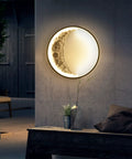Lit Moon Shaped Outdoor Wall Sconce LED Light 23.6 Inch, 18W Plug-In Waterproof Exterior Black Round Wall Mount
