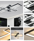 Dope Modern Dimmable Ceiling Light with Remote, four rectangular panel flush mount, black metal and acrylic, 35.4-inch length in room view