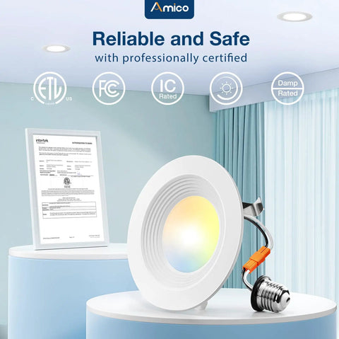 20 Pack Recessed LED Can Lights With Dimmable IC Rated 12.5W Equal To 100W 950 Lumens With Baffle Trim 5CCT Selectable shown