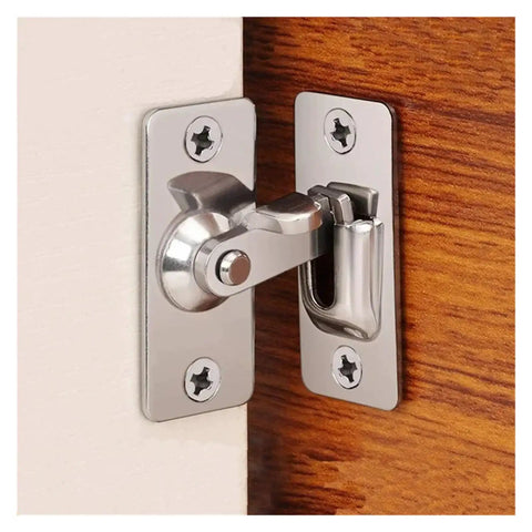 Sturdy Stainless Barn Door Latch With 90 Degree Hook Bolt For Gates Windows And Cabinets Heavy Duty Secure Lock shown mounted