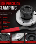 Upgrade your Shop Game With This Awesome Nakkaa ER32 Collet Chuck, 80mm Big Diameter And Insane Precision For Your CNC Milling Machine Setup showing 80mm diameter ER32 collet chuck and precision wrench.