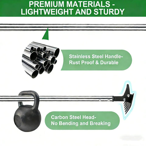 61 Inch Adjustable Weed Puller With Detachable Head showing stainless steel handle and carbon steel head