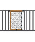 Solid Wood Cherry Stain Arched Baby Gate With Charcoal Gray Metal Frame 30 Inch Tall Fits Openings From 28 To 42 Inches Doorway And Stairway Kid Friendly Gate With Two Extensions Easy No Drill Install Auto Close