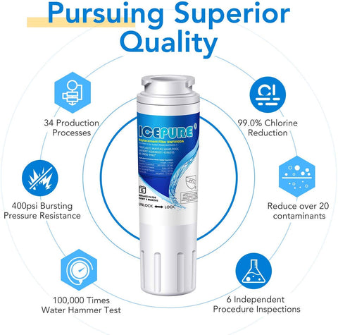 Replacement Refrigerator Water Filter 4 UKF8001 Series Fits Your Go To Home Water Crisp Taste Hassle Free Install Compatible With Maytag Puriclean II RFC0900A WF295 4396395 469006 RWF0900A FMM-2 UKF8001P And Other Brands For Fresh Clean Water Every Time, showing features like chlorine reduction and pressure resistance