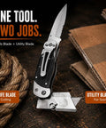 Heavy Duty Folding Utility Knife With Belt Clip EDC Pocket Knife And Box Cutter Gift Set for Men with knife and utility blades.