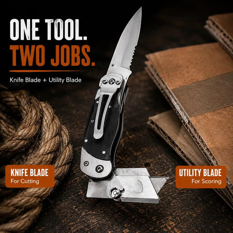 Heavy Duty Folding Utility Knife With Belt Clip EDC Pocket Knife And Box Cutter Gift Set for Men with knife and utility blades.
