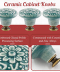 8-Piece Green Ceramic Knobs Set For Vintage Kitchen Cabinets And Dressers, showing embossed glaze finish and zinc alloy base