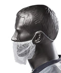 Side view of mannequin wearing Latex Free Polypropylene Beard Protector For Food Service And Industrial Use Breathable Spun Bond Material