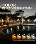 Outdoor setting with 12-Pack Low Voltage LED Deck Lights With 5 CCT Settings, showing 5 selectable color temperatures.