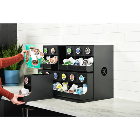 12 Count Modular Merchandiser for Coffee Stations with Slim Space Saving Design displayed on countertop.
