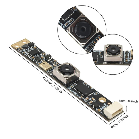 8MP USB Webcam With Microphone Autofocus For PC, compact bare camera module showing dimensions, suitable for laser engravers.