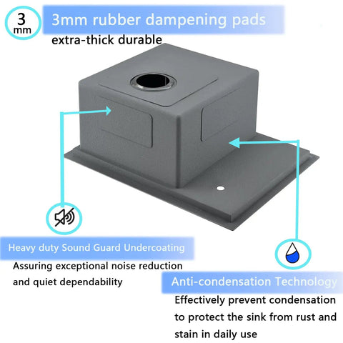 Undermount Bar Sink For Small Kitchens 10 By 18 Inch Gunmetal Black Stainless Steel Wet Prep Sink bottom with sound guard and dampening pads.