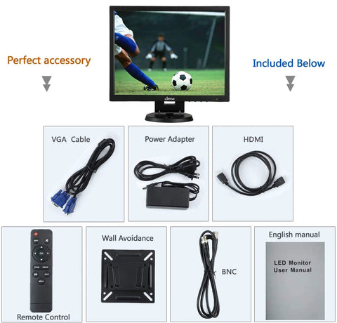 14 Inch Portable All In One Security Monitor With 1024x768 LCD 4:3 TFT panel with accessories including cables and remote.