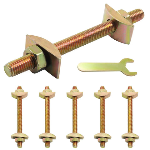 Beefy Heavy Duty M8x100mm Bed Frame And Furniture Hardware Kit with 12 golden draw bolts, half moon washers, and wrench