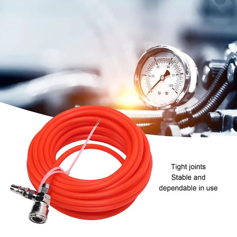 Hella Smooth Flex Eva Air Compressor Hose Featuring No Sweat Quick Connect Ends 33 Foot Oil Resistant Pneumatic Line with gauge.
