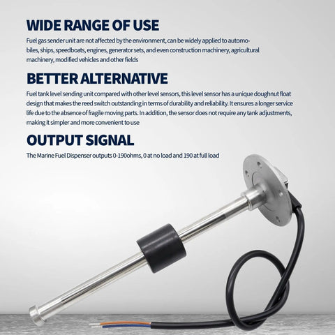 Fuel Sending Unit 240-33 Ohm 9 Inch Marine Gas Tank Sender For Boats And Vehicles, Universal Float Sensor For Boats, Cars, Generators, Engines, And Heavy Machinery, 316 stainless steel