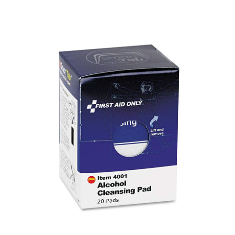 First Aid Only alcohol cleansing pads box, 20 pads, blue and white packaging