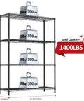 Beefy 1400 Lbs Garage Shelving Unit With 4 Tier Heavy Duty Metal Wire Racks, Adjustable Storage, Carbon Steel Construction