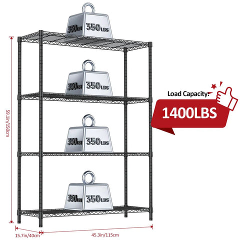 Beefy 1400 Lbs Garage Shelving Unit With 4 Tier Heavy Duty Metal Wire Racks, Adjustable Storage, Carbon Steel Construction