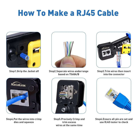 Instructions for using Pass Through RJ45 Crimp Tool Kit All In One Ethernet Crimper For Cat 6 Cat 5e Cat 5
